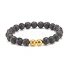 Natural Lava Rock Round Beaded Stretch Bracelet with Alloy BJEW-JB08009-1