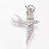 Brass Micro Pave Cubic Zirconia Bird Pendants X-ZIRC-A009-36P-2