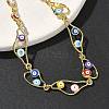 Brass Enamel Flat Round Evil Eye Link Chain Bracelets for Women BJEW-G764-01G-5