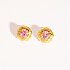 Retro Rhombus Stainless Steel Cubic Zirconia Stud Earrings for Women LS-CQ6357-5-2
