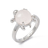 Natural Rose Quartz Turtle Open Cuff Ring RJEW-P082-01P-24-2