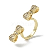Rack Plating Brass Micro Pave Cubic Zirconia Bowknot Open Cuff Rings for Women RJEW-C088-03G-1