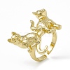 Rack Plating Brass Double Cat Open Cuff Ring for Women RJEW-F129-02G-1