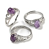 Oval Natural Amethyst Adjustable Rings RJEW-Q818-01P-03B-1