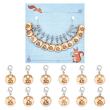 12Pcs 12 Style Sheep with Number Wood Pendant Locking Stitch Markers HJEW-AB00642