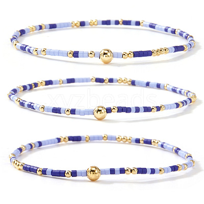 Boho Round Brass and Glass Seed Beaded Stretch Stackable Bracelet Sets BP2363-6-1