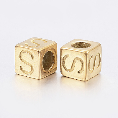 304 Stainless Steel Large Hole Letter European Beads X-STAS-H428-01G-S-1