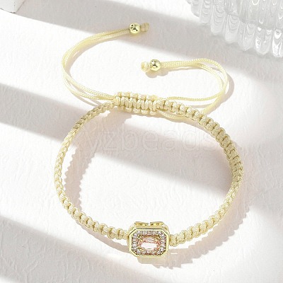 Brass Pave Cubic Zirconia Rectangle Braided Bead Bracelets FB-CBA9090-01-1