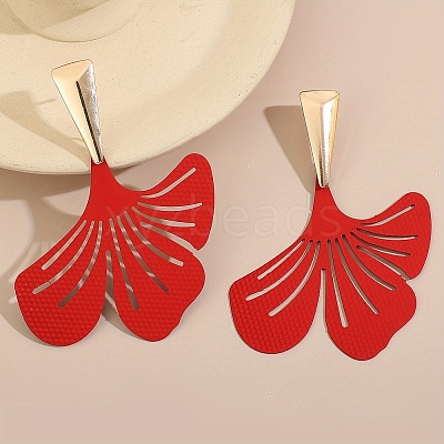 Baking Paint Alloy Gingko Leaf Stud Earrings for Women WG17529-01-1