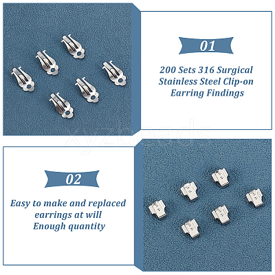 200 Sets 316 Surgical Stainless Steel Clip-on Earring Findings STAS-DC0011-89-1