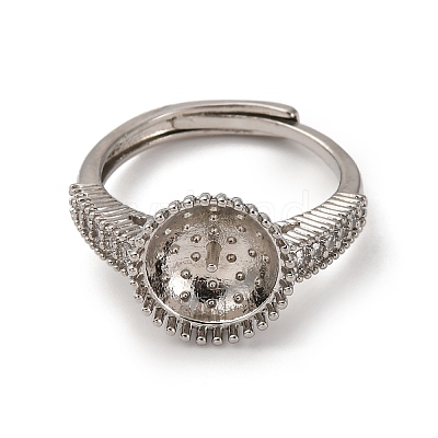 Round Brass Micro Pave Clear Cubic Zirconia Adjustable Ring Settings KK-D378-35P-1