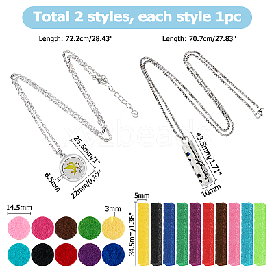2Pcs 2 Styles Anti-Tarnish Stainless Steel Flat Round Locket Necklaces NJEW-HS0001-18-1