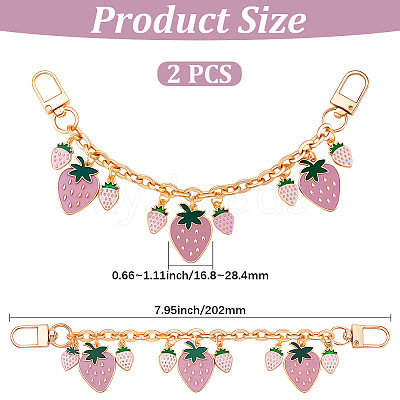 2Pcs Alloy Enamel Pink and Plum Strawberry Charm Cable Chain Bag Decorative Chains HJEW-BBC0001-30-1