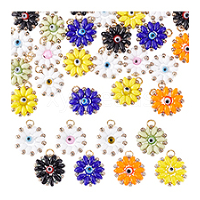 32Pcs 8 Colors Glass Seed Beaded Sunflower with Evil Eye Charms PALLOY-PH01782-1