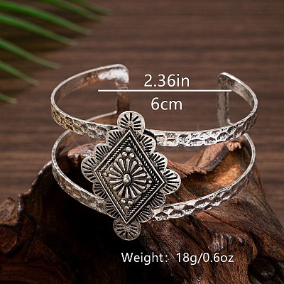 Vintage Iron Hollow Floral Rhombus Cuff Bangles for Women WGD2606-01-1