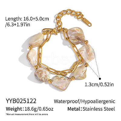 Natural Shell Nuggets Beaded 304 Stainless Steel Chain 2-Strand Bracelets HU1137-2-1