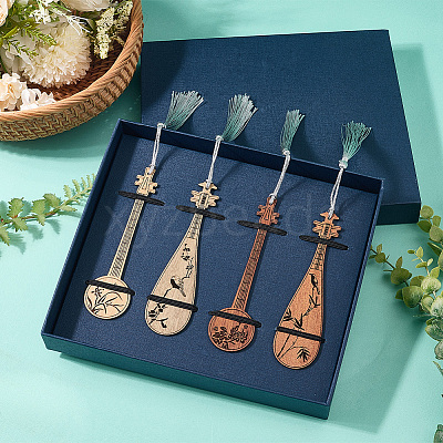 4Pcs Wooden Pipa Bookmarks AJEW-WH20020-235-1