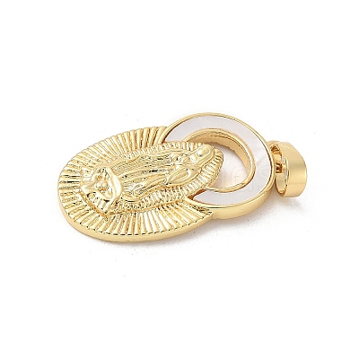 Brass Pave Natural White Shell Religion Pendants KK-S522-23G-D-1