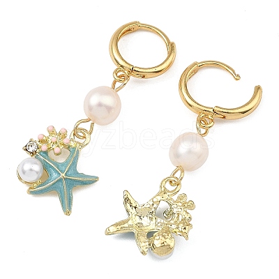 Natural Cultured Freshwater Pearl & Brass Enamel Hoop Dangle Earrings for Women EJEW-JE07268-03-1