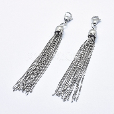 Tarnish Resistant 304 Stainless Steel Tassels Big Pendant Decorations HJEW-G011-01P-1