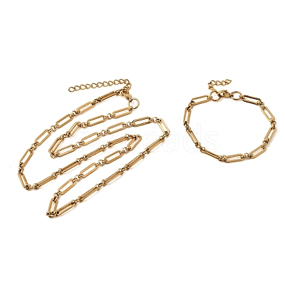 304 Stainless Steel Paperclip Chains Bracelet & Necklace Jewelry Sets SJEW-L199-21G-1