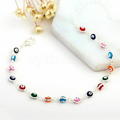 Christmas Brass Evil Eye Enamel Link Chain Anklets for Women WGC2D50-03-1