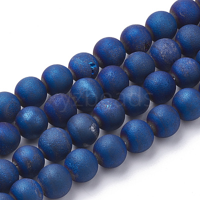 Electroplate Natural Druzy Geode Weathered Agate Beads Strands G-S284-6mm-02-1