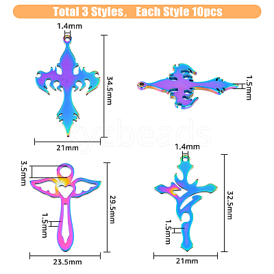 30Pcs 3 Style 304 Stainless Steel Pendants STAS-FH0001-70-1