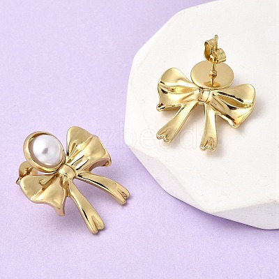 201 Stainless Steel ABS Plastic Pearl Stud Earrings EJEW-Z151-13G-06-1