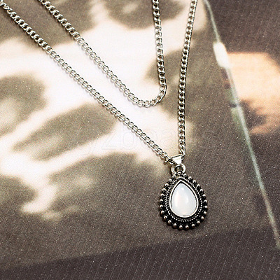 Teardrop Alloy Pave White Resin Pendant Double Layer Necklaces for Women FS-WG4C5DE-01-1