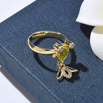 Brass Micro Pave Cubic Zirconia Adjustable Finger Rings for Women RJEW-K307-01G-23-1