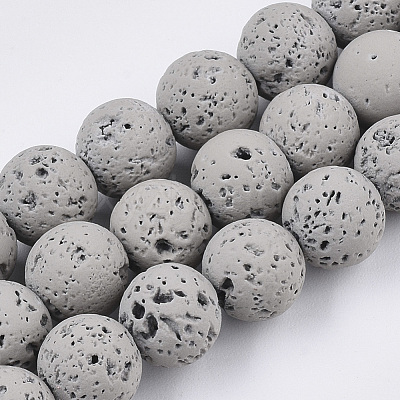 Spray Painted Natural Lava Rock Beads Strands G-N0324-C-02-1