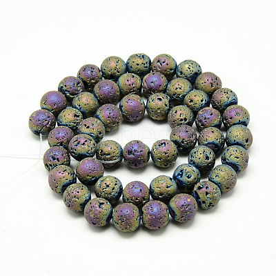 Electroplate Natural Lava Rock Beads Strands G-T058-03E-6MM-1