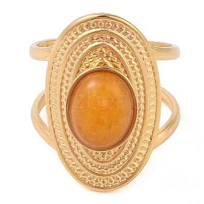 Oval Natural Agate Finger Rings RJEW-Z057-14G-05-1