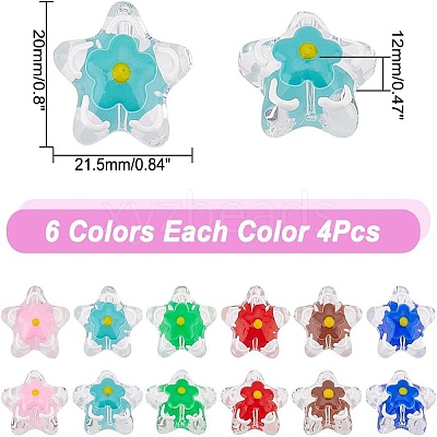 24Pcs 6 Colors Handmade Lampwork Beads LAMP-AR0001-31-1