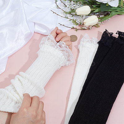 2 Pairs 2 Colors Acrylic Fibers Long Mesh Lace Gloves AJEW-CN0006-66-1