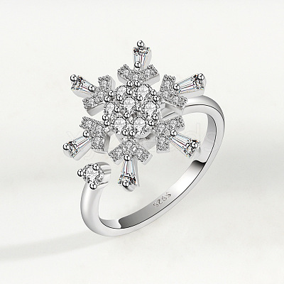 Snowflake 925 Sterling Silver Micro Pave Clear Cubic Zirconia Cuff Spinner Rings WG86A07-01-1