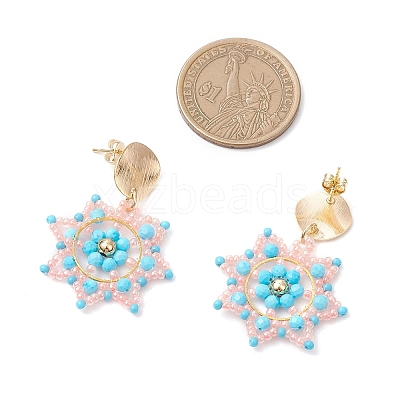 Handmade Glass Seed Beads Flower Dangle Stud Earrings EJEW-MZ00570-1