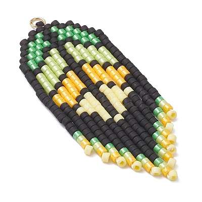 2Pcs 2 Colors Handmade Glass Seed Beaded Leaf Shape Big Pendants PALLOY-MZ00931-1