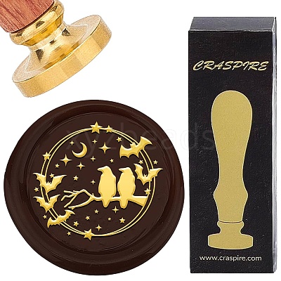 Brass Wax Seal Stamp with Wood Handle AJEW-WH0412-0286-1