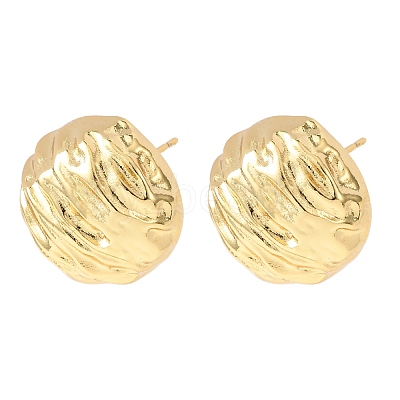 Textured Round Brass Stud Earrings EJEW-D346-05G-1