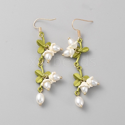 Plastic Pearl Beaded Flower of Life Dangle Earrings EJEW-WH0017-56B-1