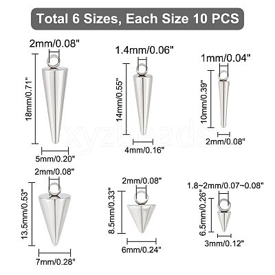 60Pcs 6 Style 304 Stainless Steel Pendants STAS-UN0042-49-1
