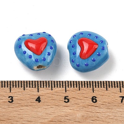 Heart Pattern Handmade Porcelain Enamel Beads PORC-G016-03K-1