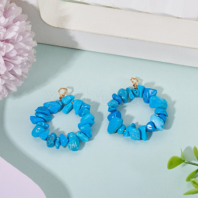 2Pcs Dyed Synthetic Turquoise Chip Beaded Pendants PALLOY-TAC0232-03-1