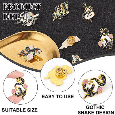 9Pcs 9 Style Snake Enamel Pin JEWB-BC0001-08-1