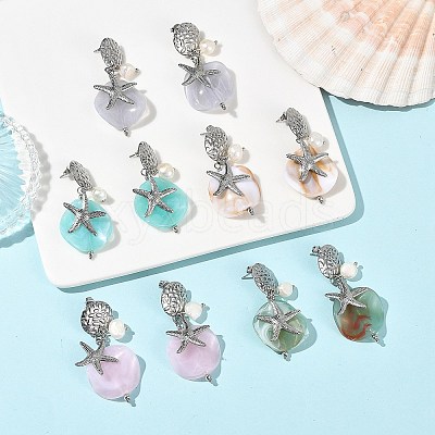 304 Stainless Steel & Acrylic & Natural Pearl Stud Dangle Earrings EJEW-JE07446-01-1
