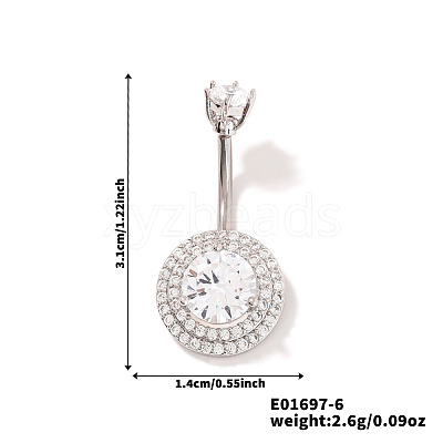 Chic Flat Round Brass Full Crystal Rhinestone Curved Barbell Belly Button Rings with Shiny Delicate Design YW9589-6-1