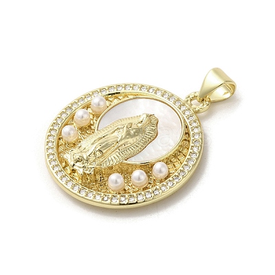 Brass Pave Shell Pendants KK-I708-16C-G-1