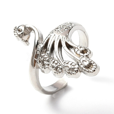 Zinc Alloy Peacock Open Cuff Ring RJEW-WH0003-04A-1